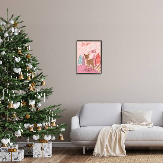 Stupell Industries Oh Deer Christmas Is Here Phrase Framed Giclee Art